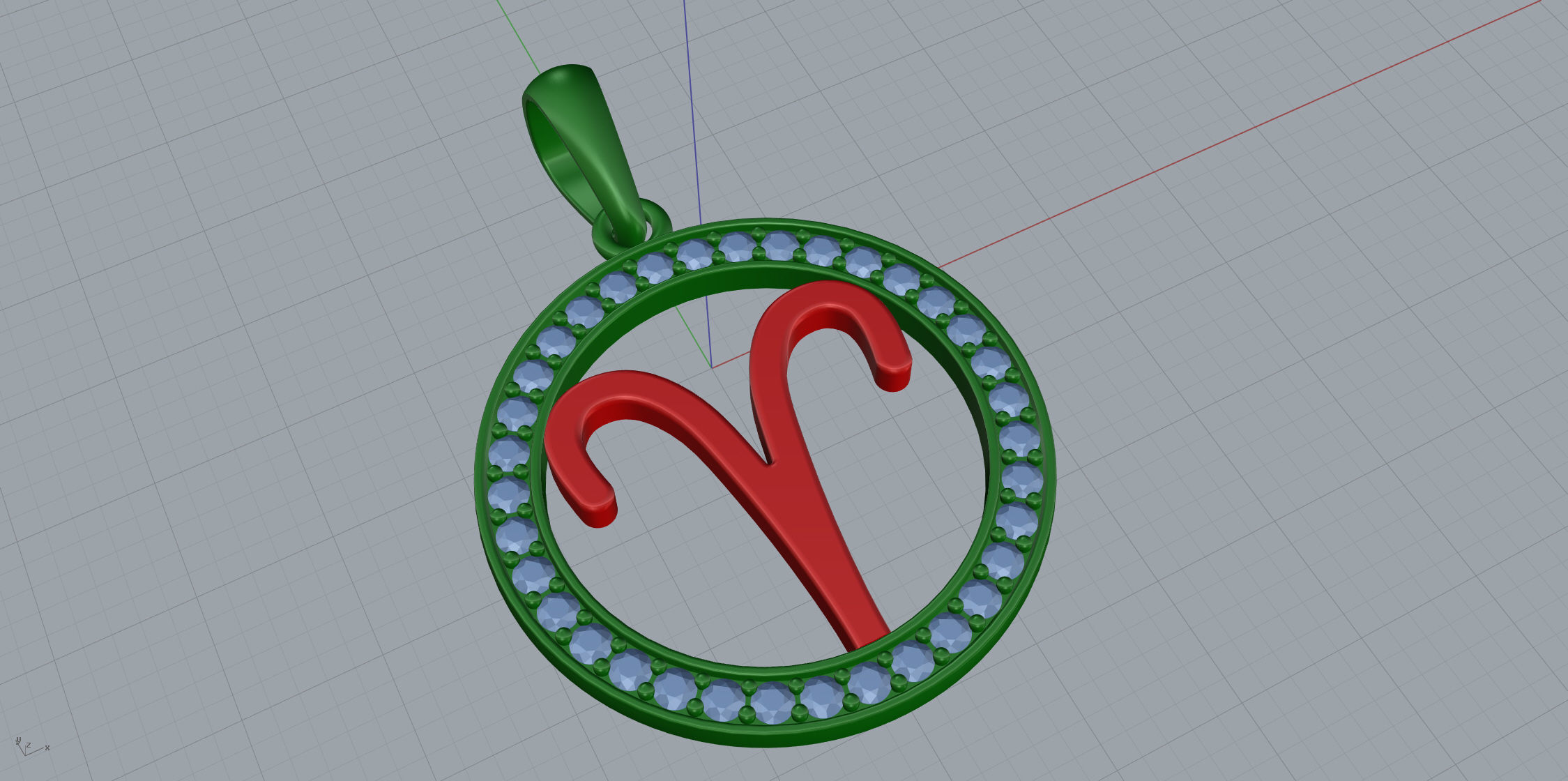 Aries zodiac sign pendant with diamonds 3D print model_3