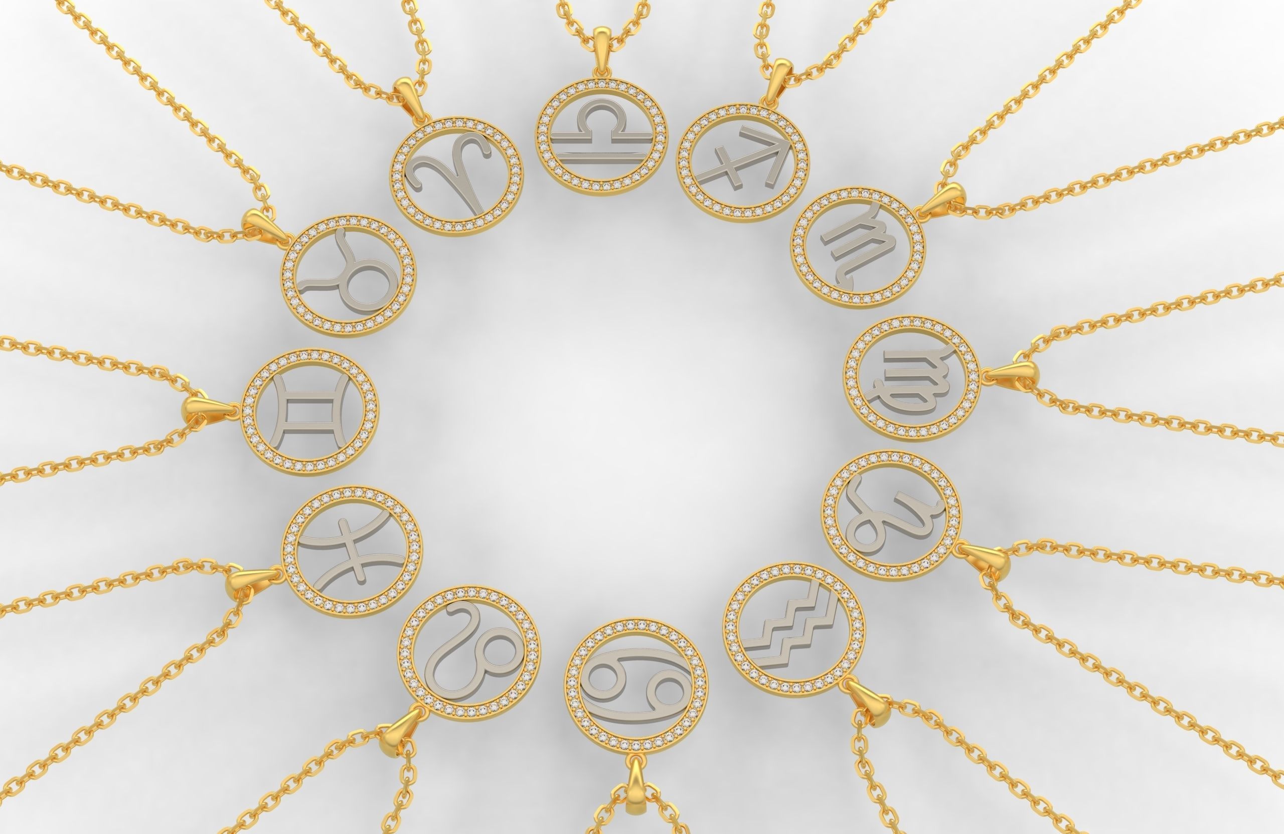 Aries zodiac sign pendant with diamonds 3D print model_1