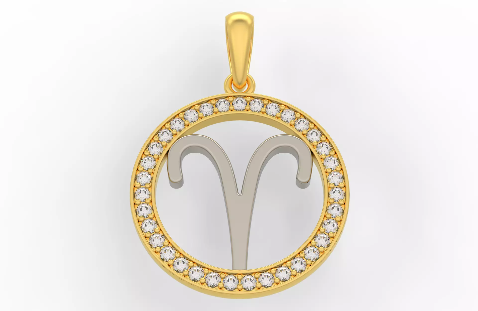 Aries zodiac sign pendant with diamonds 3D print model_0