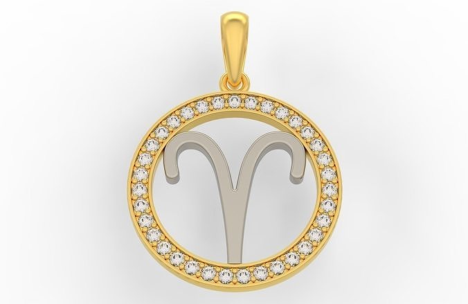 Aries zodiac sign pendant with diamonds 3D print model