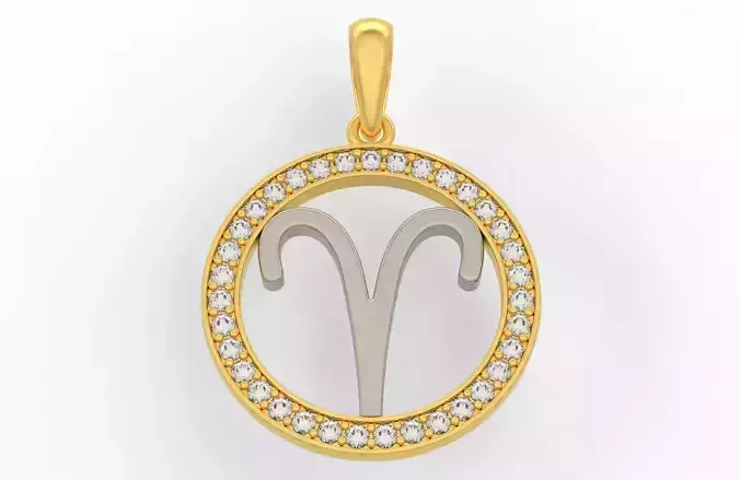 Aries zodiac sign pendant with diamonds 3D print model