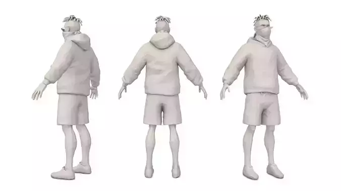 Low Poly Man in hoodie and shorts Low-poly 3D model