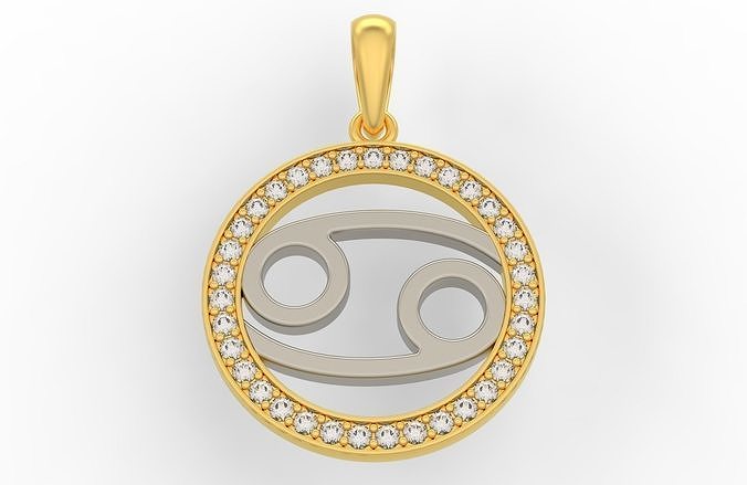 Cancer zodiac pendant with diamonds 3D print model