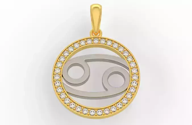 Cancer zodiac pendant with diamonds 3D print model