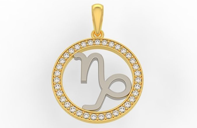 Capricorn zodiac pendant with diamonds 3D print model