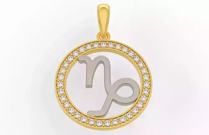 Capricorn zodiac pendant with diamonds 3D print model