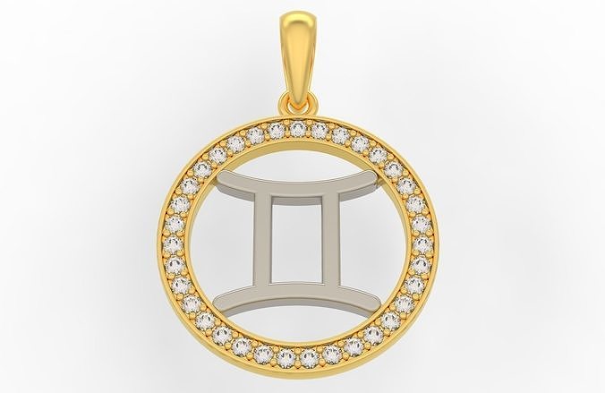 Gemini zodiac sign pendant with diamonds 3D print model