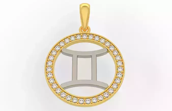 Gemini zodiac sign pendant with diamonds 3D print model