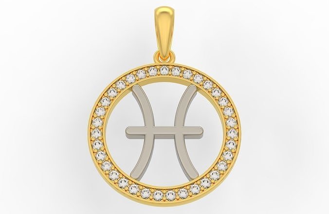 Pisces zodiac sign pendant with diamonds 3D print model
