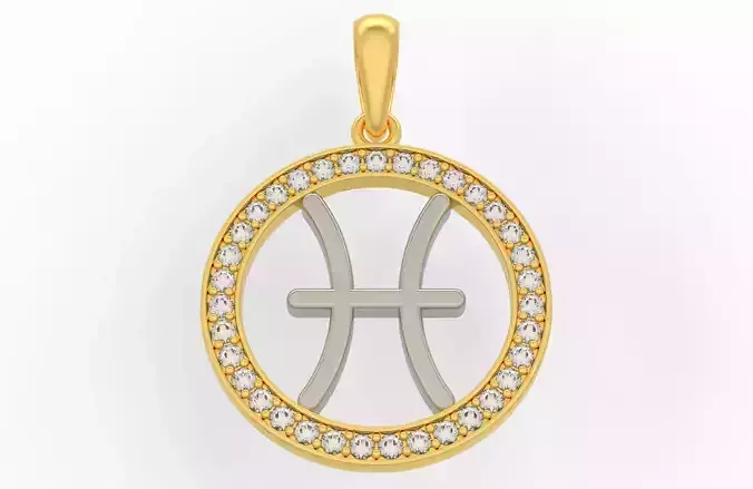 Pisces zodiac sign pendant with diamonds 3D print model