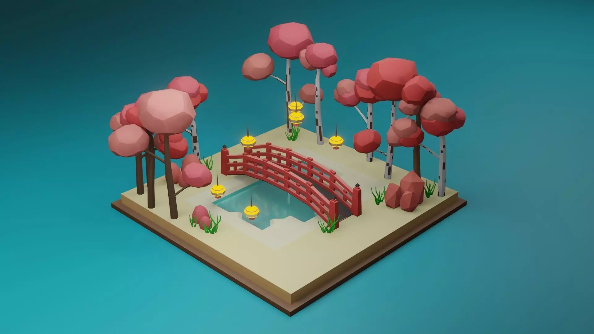 Isometric Garden Low-poly 3D model Low-poly 3D model_0