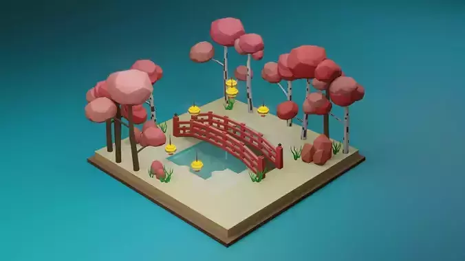 Isometric Garden Low-poly 3D model Low-poly 3D model