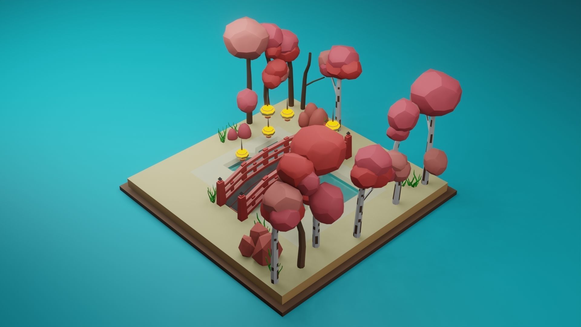 Isometric Garden Low-poly 3D model Low-poly 3D model_2
