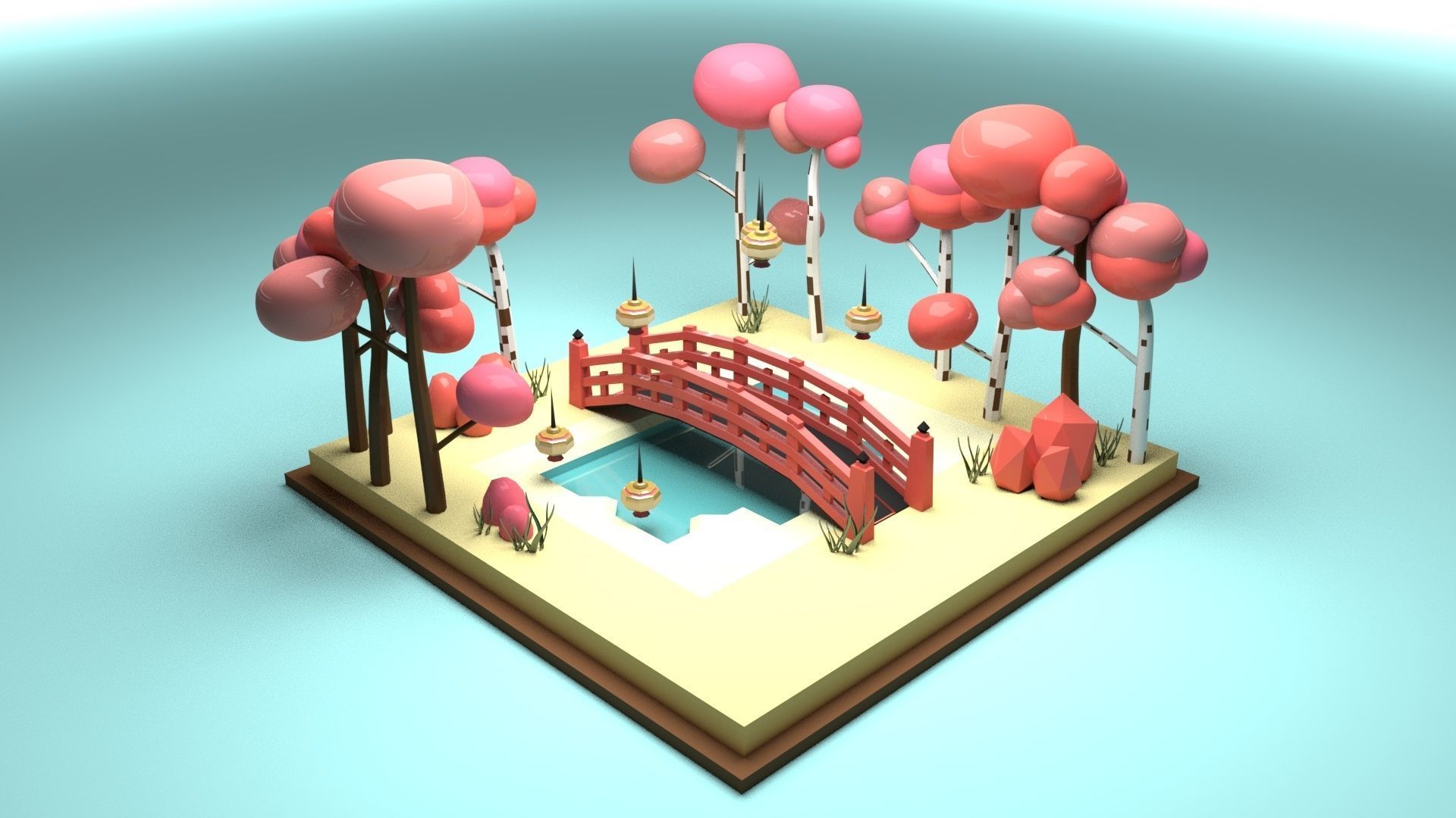 Isometric Garden Low-poly 3D model Low-poly 3D model_1