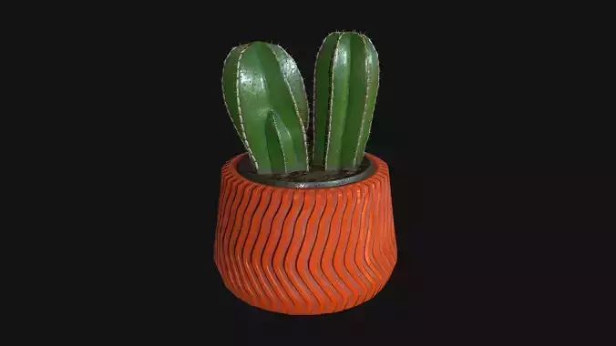 Lemerocereus cactus plant in orange pot Low-poly 3D model