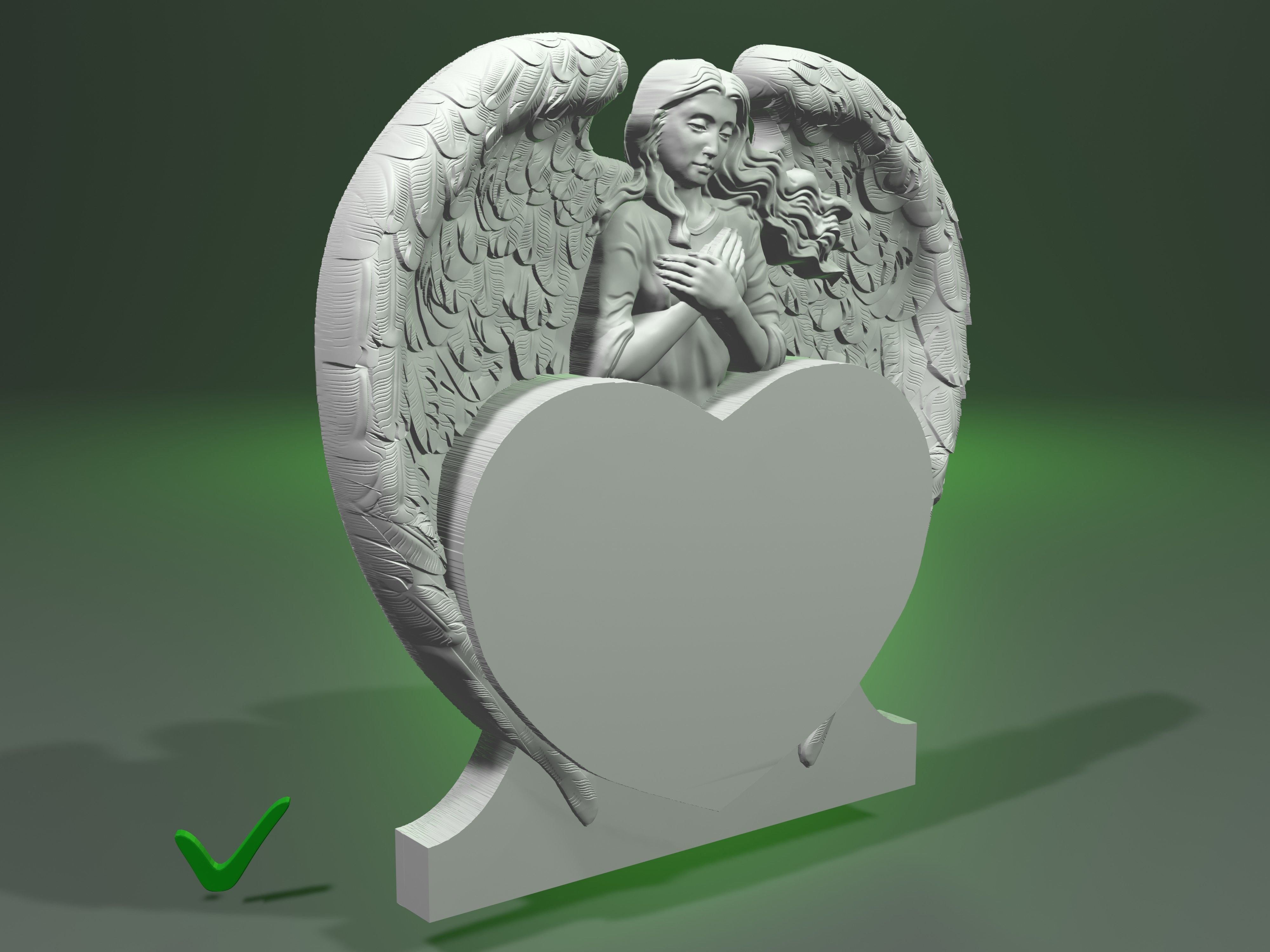 Girl angel over heart with two wings for CNC or 3D printing 3D print model_2