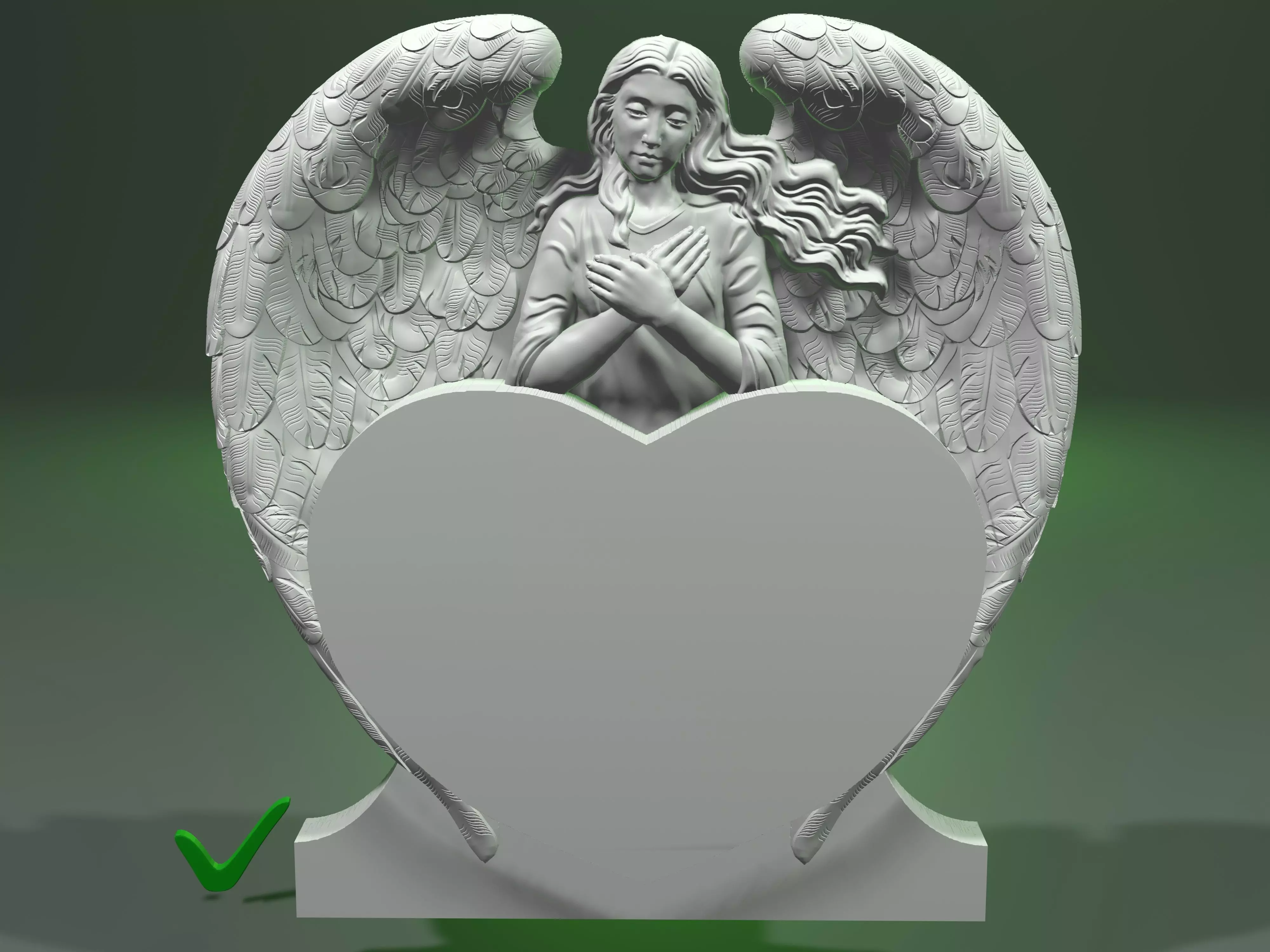 Girl angel over heart with two wings for CNC or 3D printing 3D print model_0