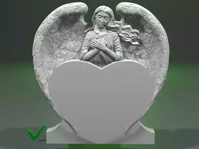 Girl angel over heart with two wings for CNC or 3D printing