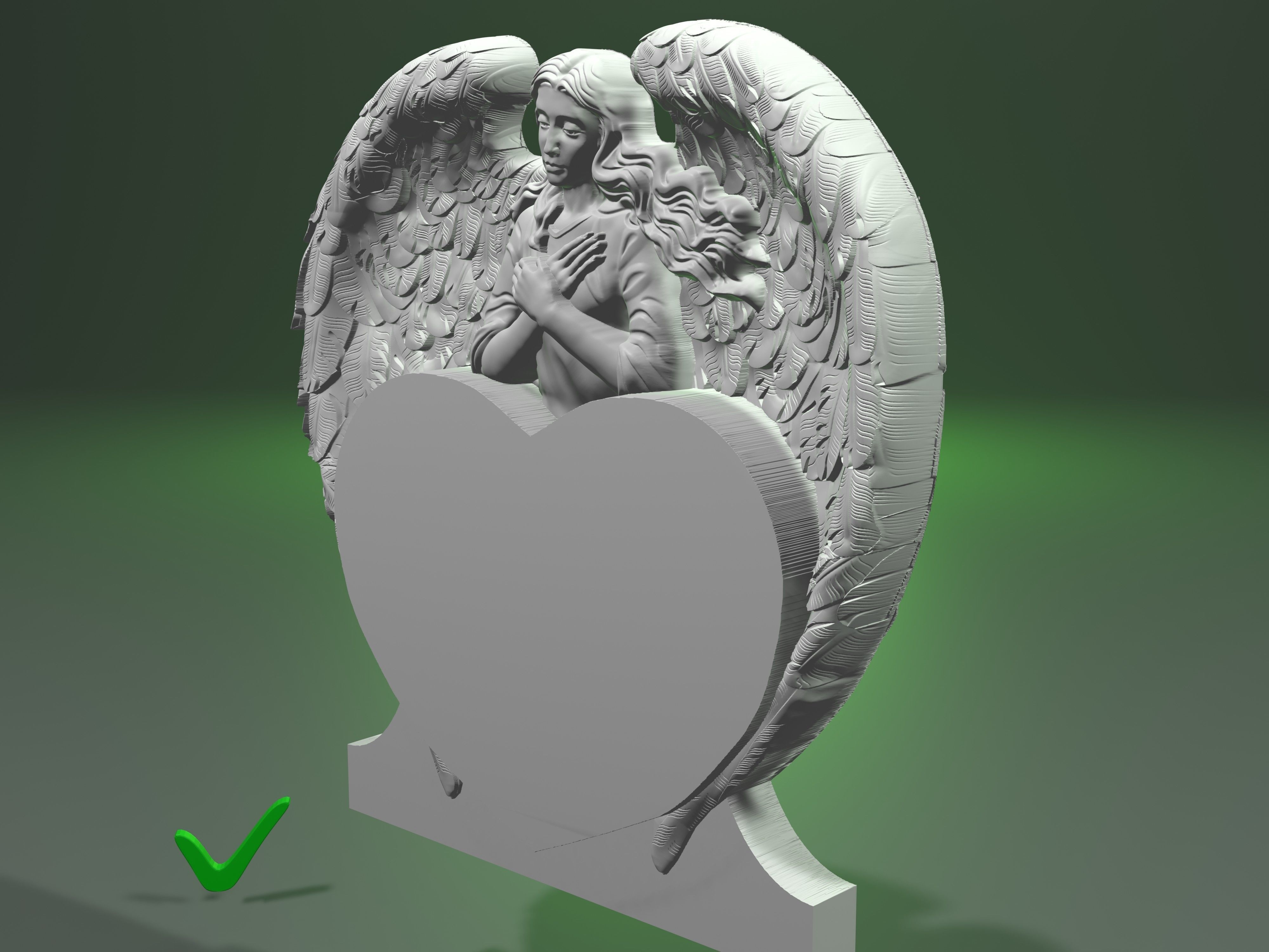 Girl angel over heart with two wings for CNC or 3D printing 3D print model_1