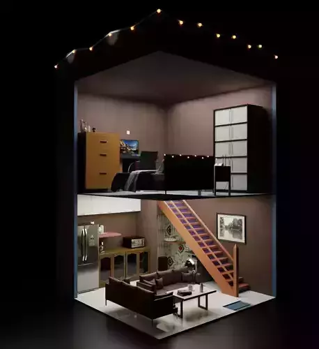 Isometric Double Floor interior with Realistic asset
