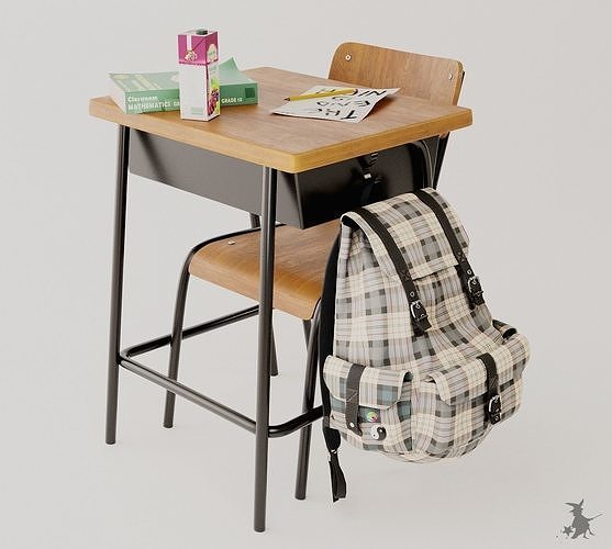 Complete Student Desk 3D model