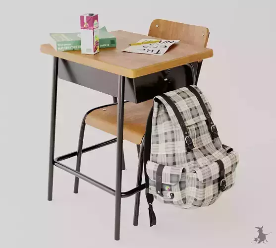 Complete Student Desk 3D model
