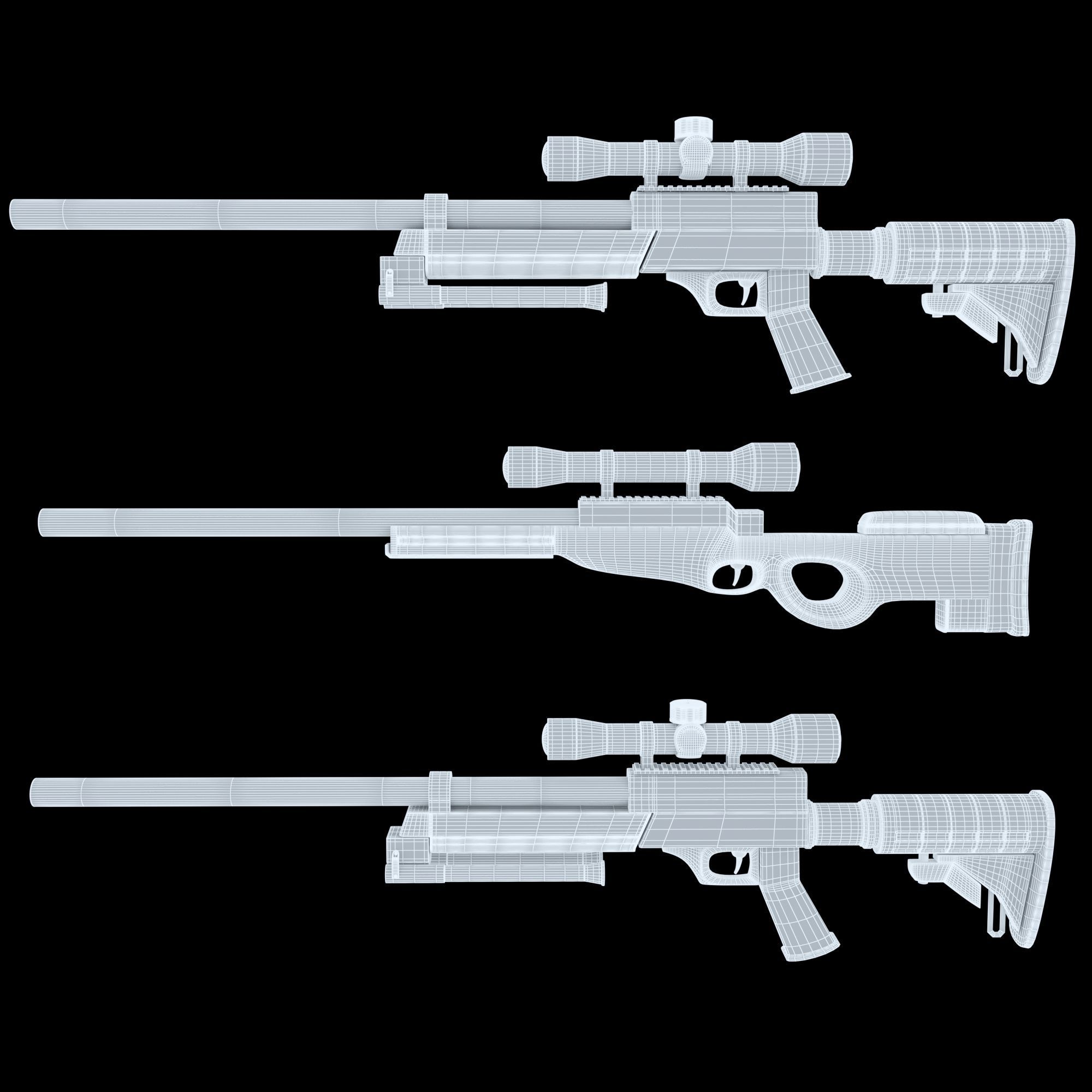 sniper 1 three air rifles 3D model_4