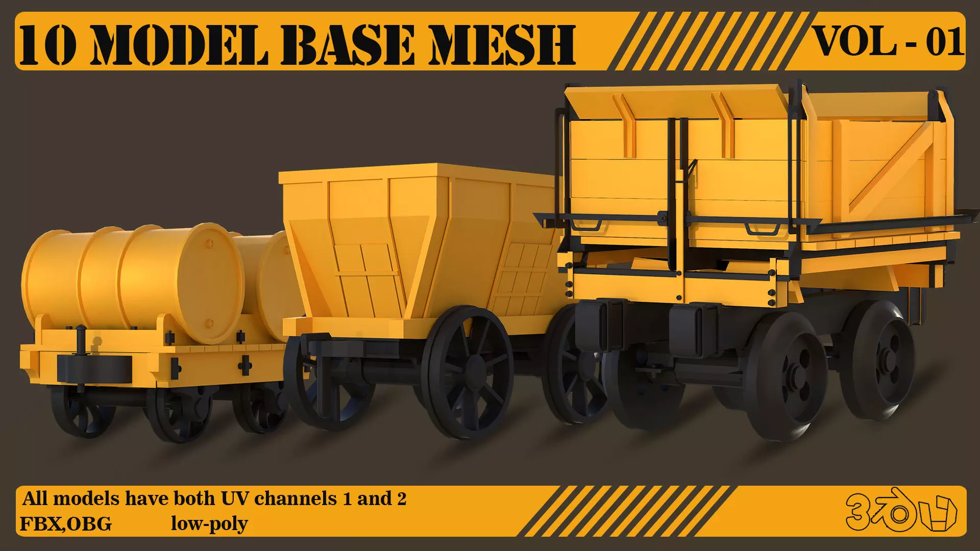 10 Wagon models Base Mesh - VOL01 Low-poly 3D model