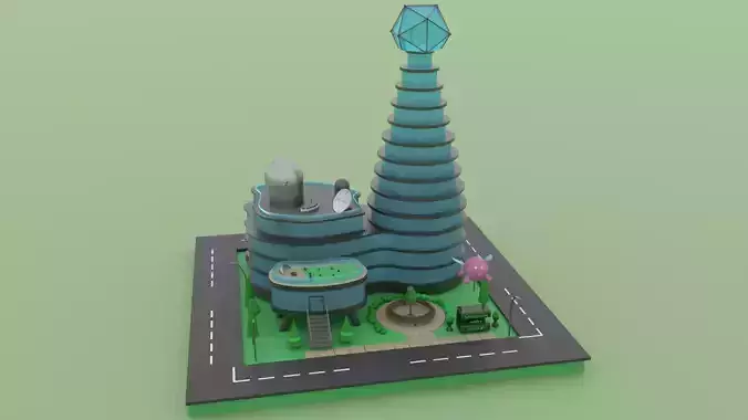 Low poly futuristic city model and animation
