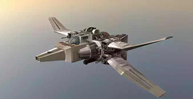 Spaceship 3D model fighter jet flying in sky