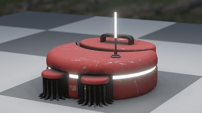 red sci-fi floor cleaning dust robot drone Low-poly 3D model