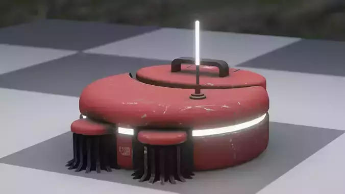 red sci-fi floor cleaning dust robot drone Low-poly 3D model