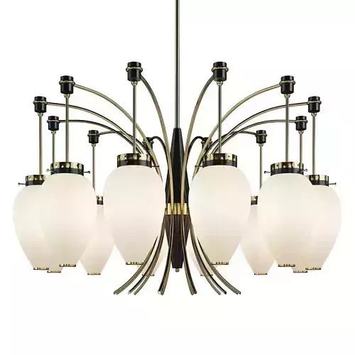 French 1960s Brass and White Glass Chandelier