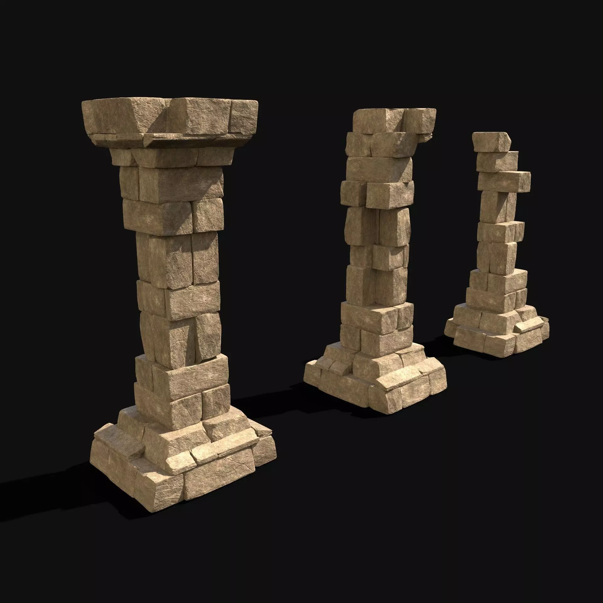  ARABIC DESERT COLUMN RUINS PILE PEDESTAL EGYPTIAN SAND STONE Low-poly 3D model_0