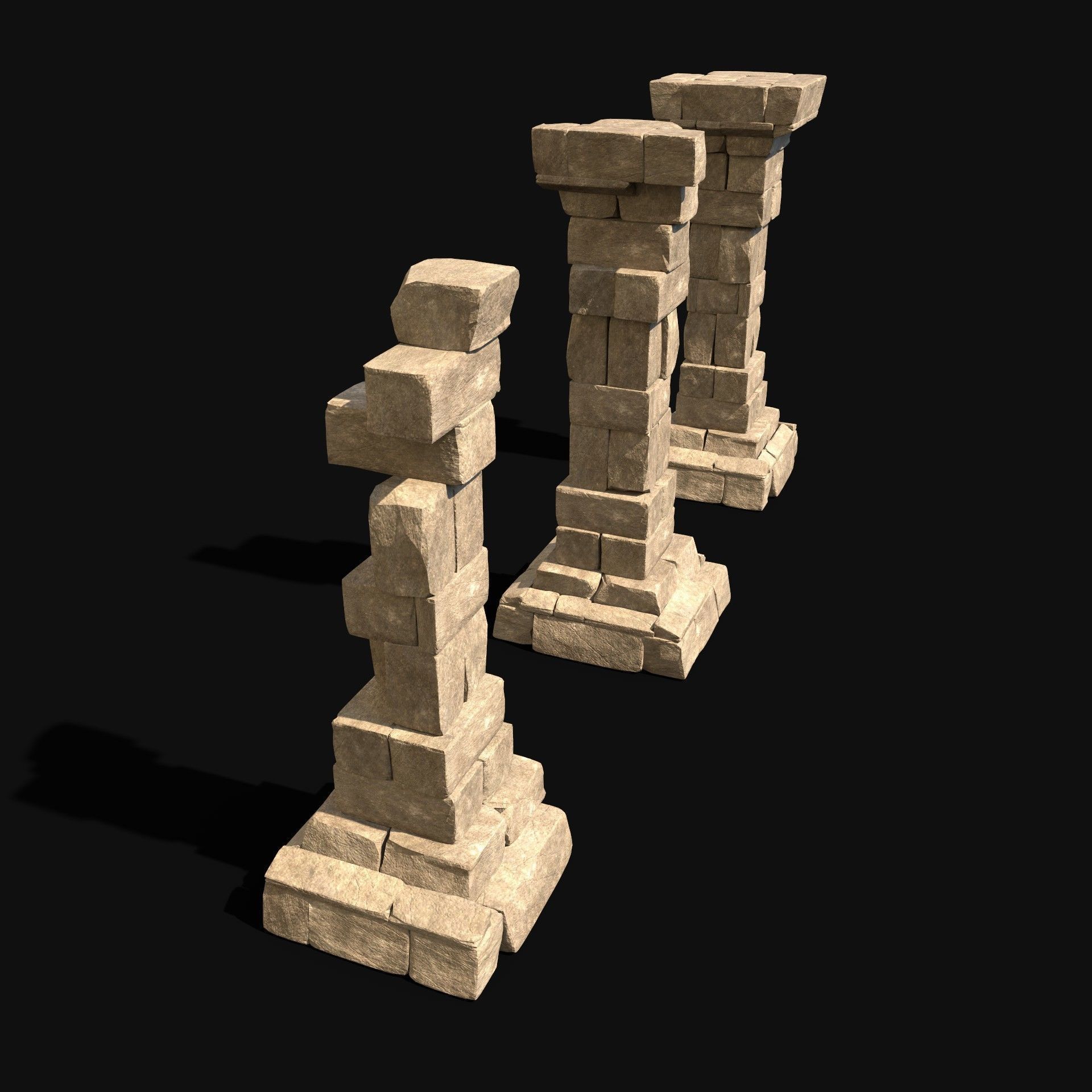  ARABIC DESERT COLUMN RUINS PILE PEDESTAL EGYPTIAN SAND STONE Low-poly 3D model_3