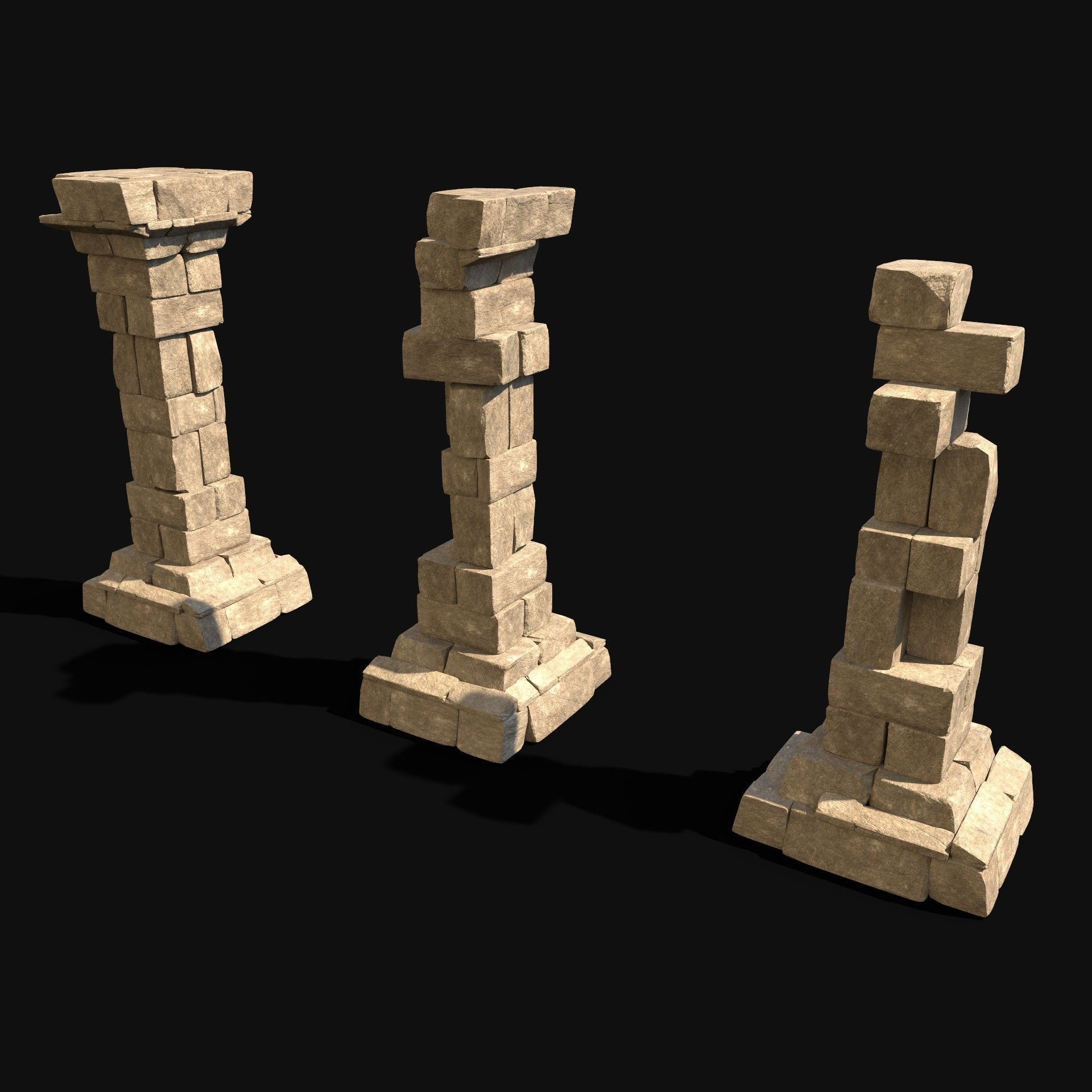  ARABIC DESERT COLUMN RUINS PILE PEDESTAL EGYPTIAN SAND STONE Low-poly 3D model_2