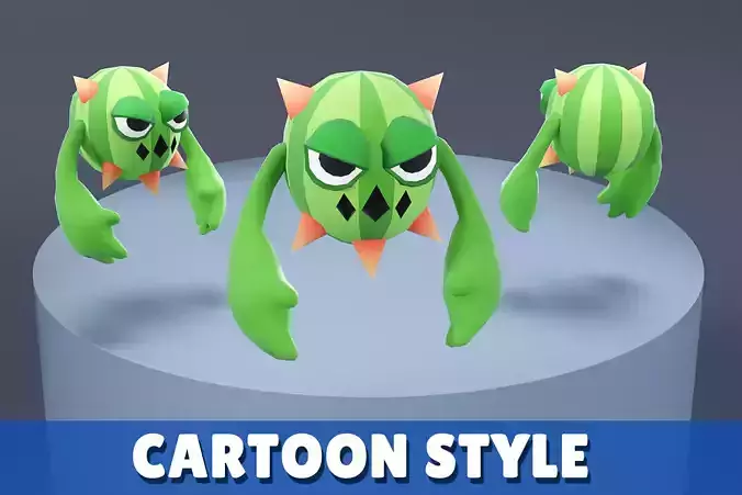 Cartoon Characters - Small Cactus Warrior Low-poly 3D model