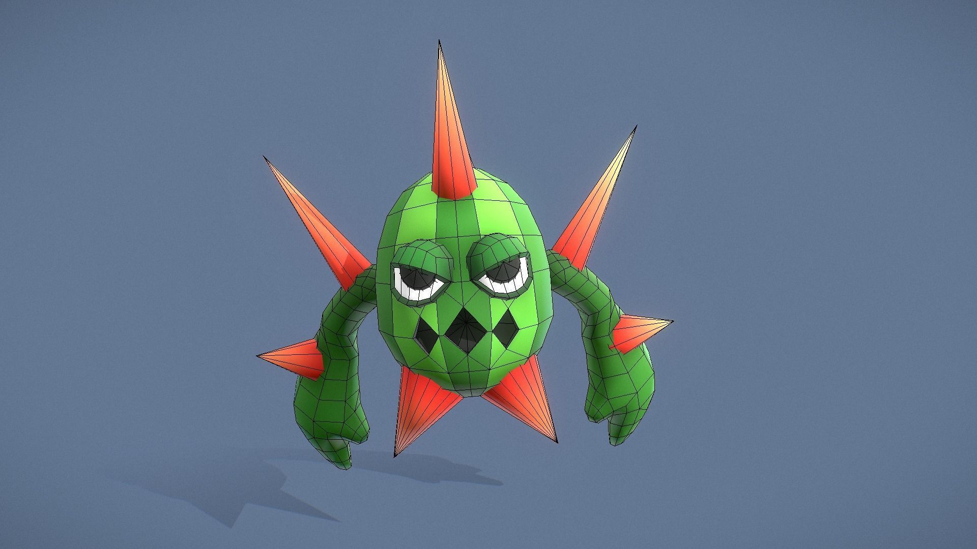 Cartoon Characters - Medium Cactus Warrior Low-poly 3D model_9
