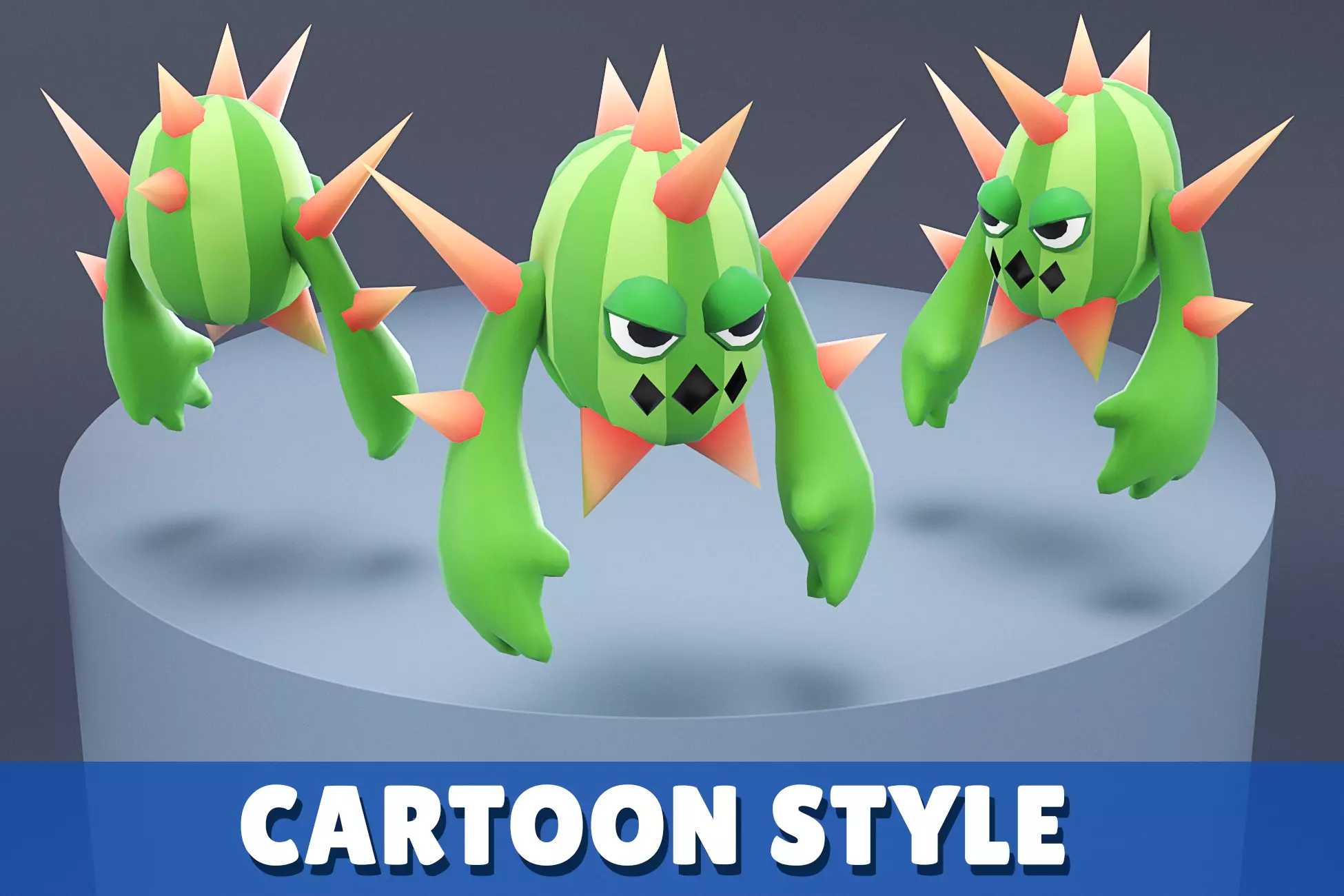 Cartoon Characters - Medium Cactus Warrior Low-poly 3D model_0