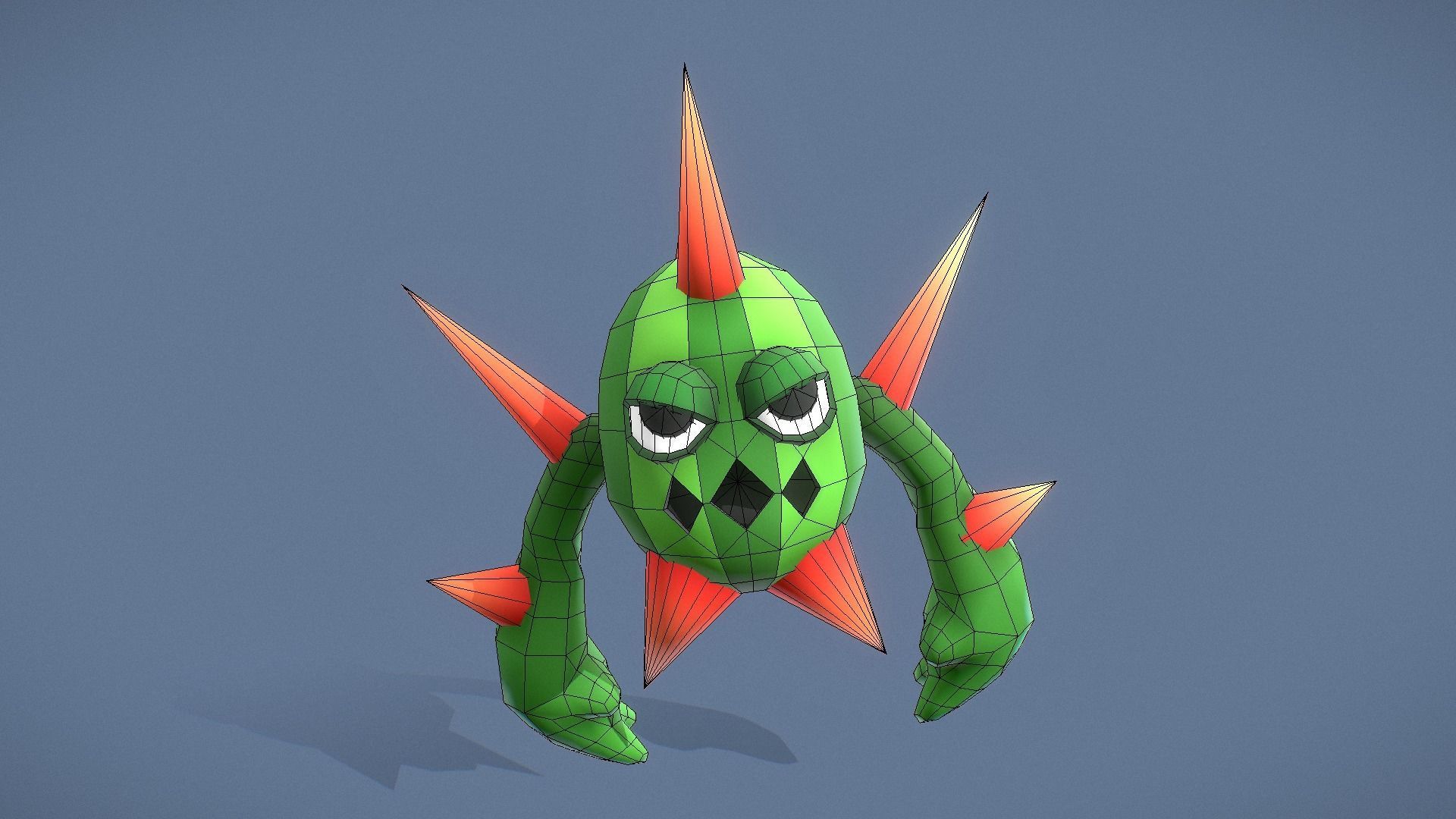 Cartoon Characters - Medium Cactus Warrior Low-poly 3D model_8