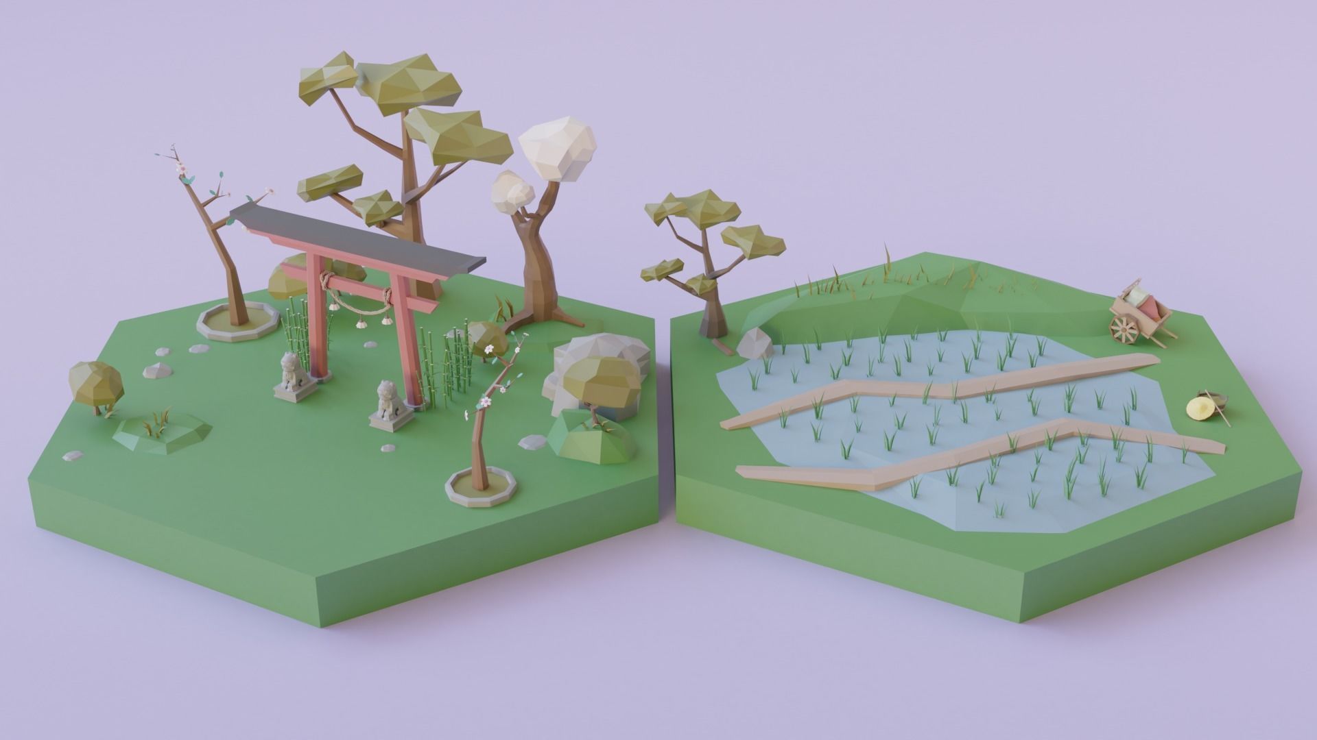 Low Poly Asian Style Set Low-poly 3D model_19