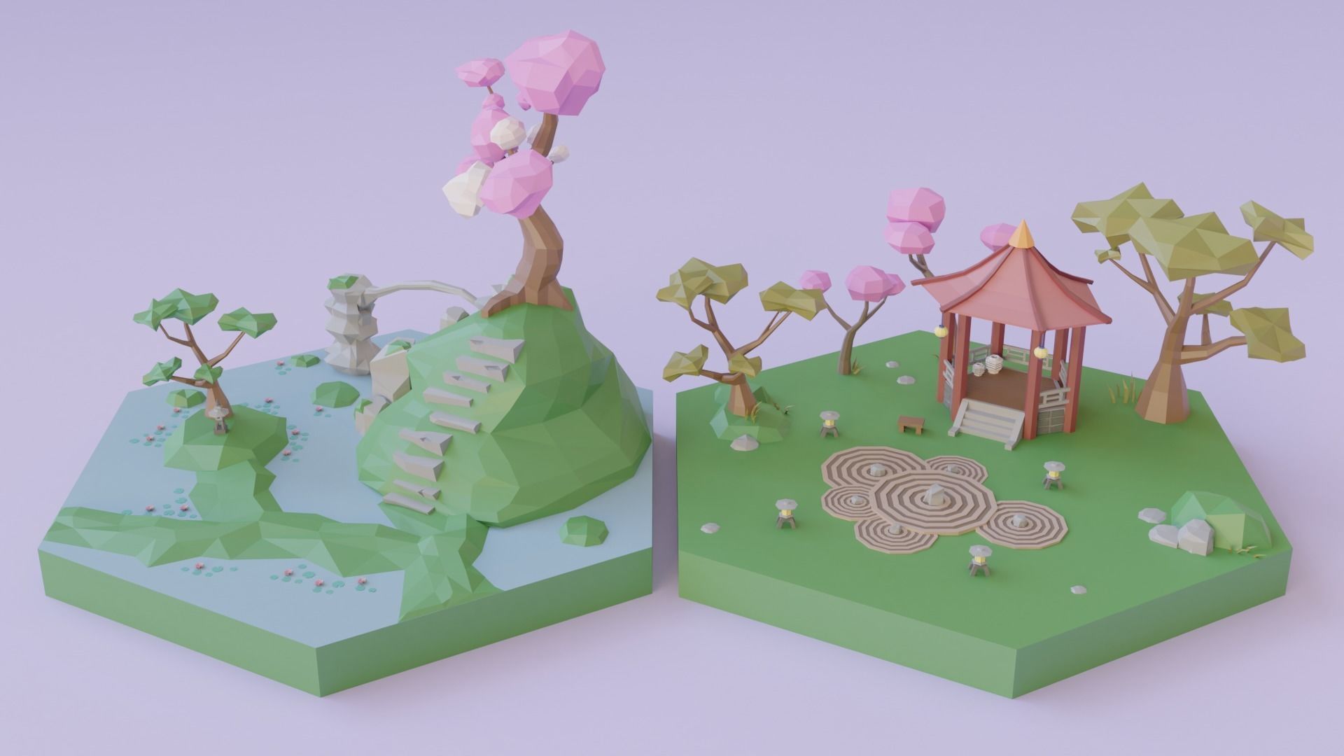 Low Poly Asian Style Set Low-poly 3D model_10