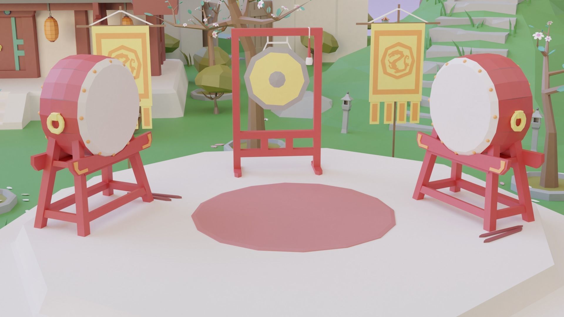 Low Poly Asian Style Set Low-poly 3D model_8