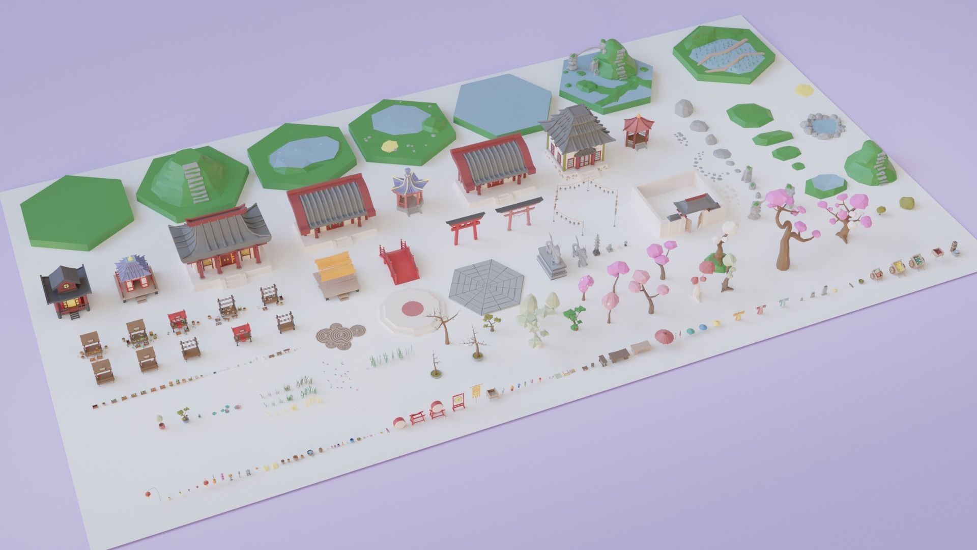 Low Poly Asian Style Set Low-poly 3D model_5