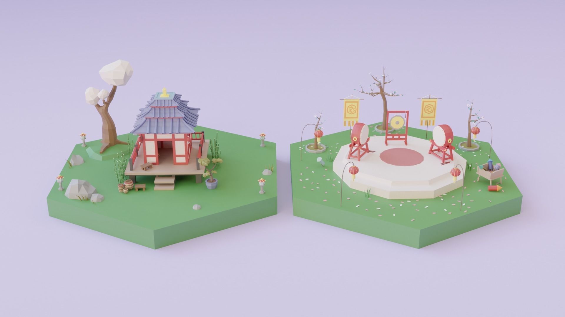 Low Poly Asian Style Set Low-poly 3D model_17