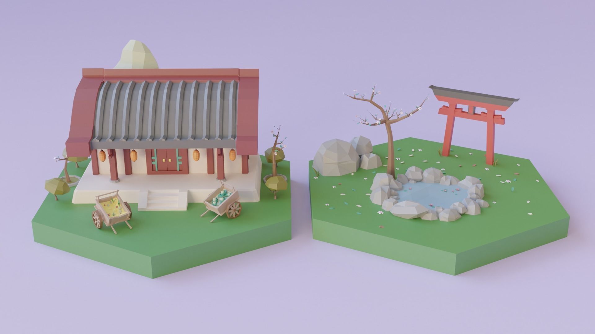 Low Poly Asian Style Set Low-poly 3D model_18