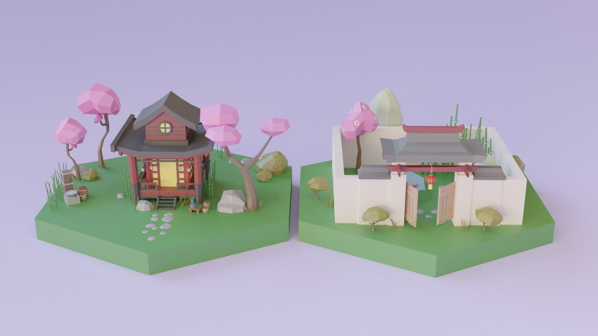 Low Poly Asian Style Set Low-poly 3D model_15