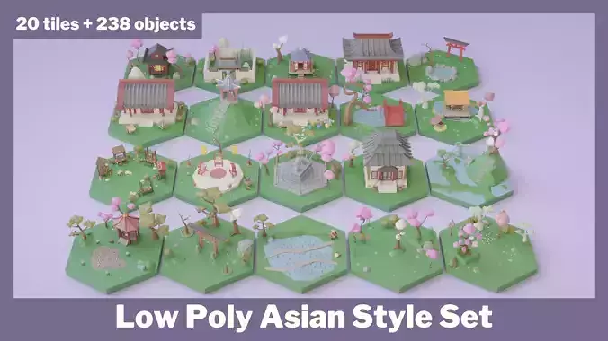 Low Poly Asian Style Set Low-poly 3D model