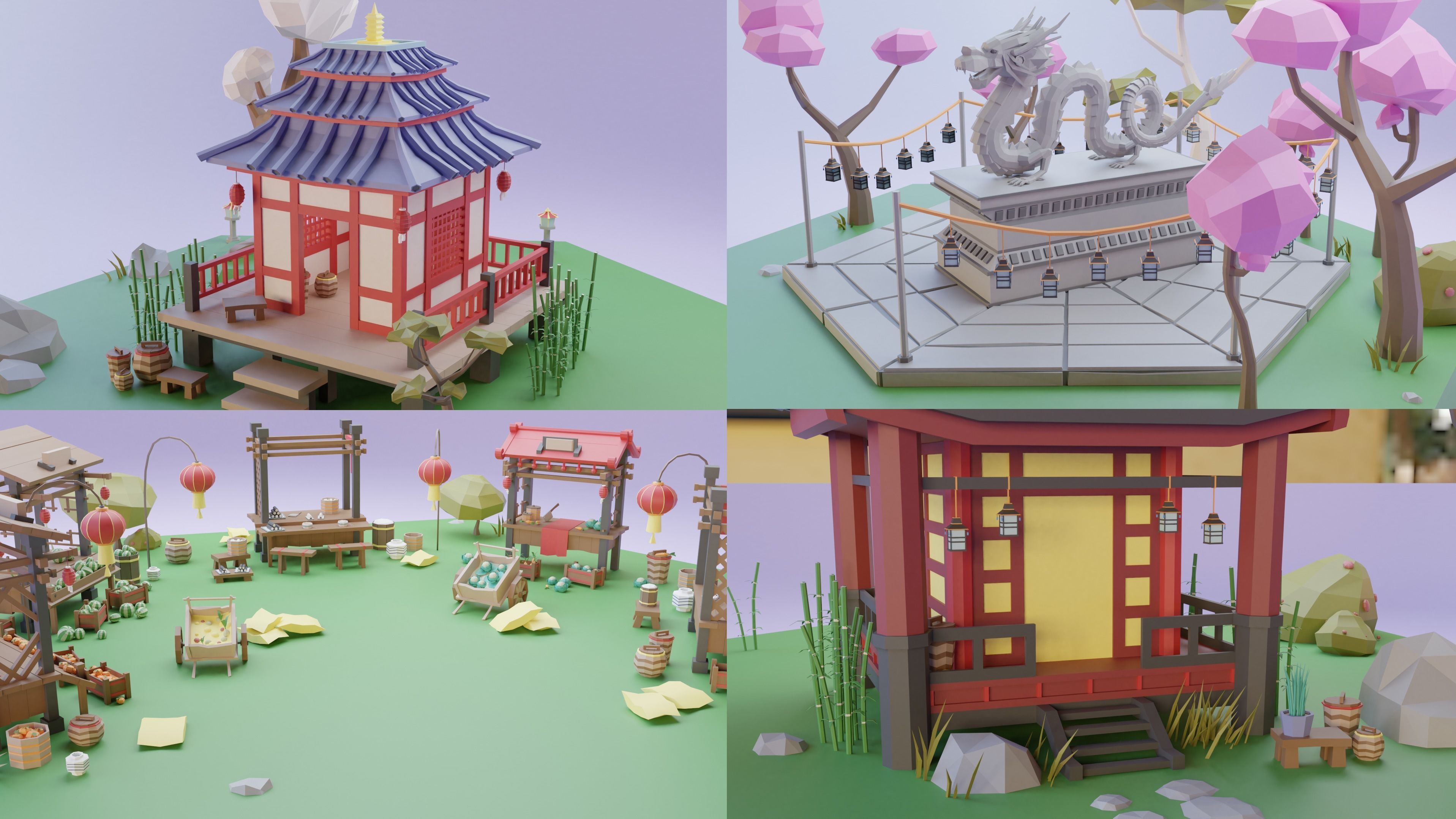 Low Poly Asian Style Set Low-poly 3D model_21