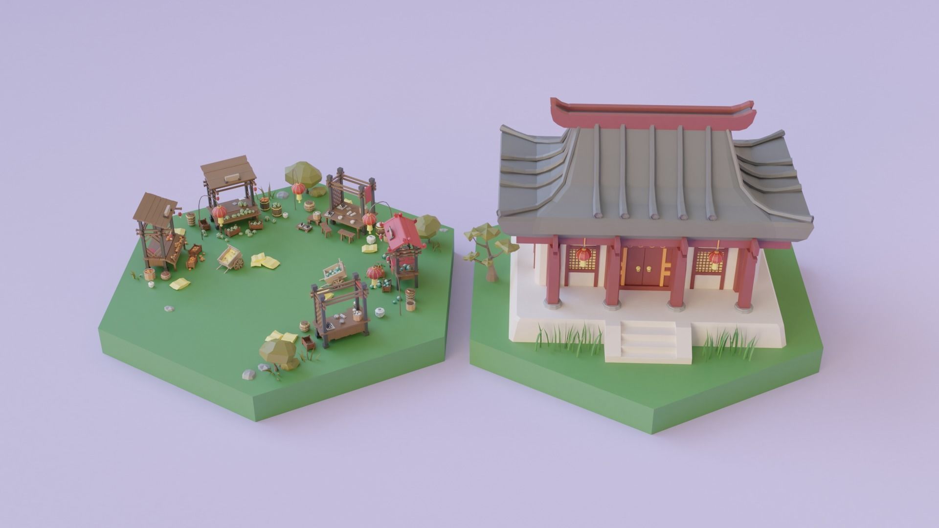 Low Poly Asian Style Set Low-poly 3D model_13